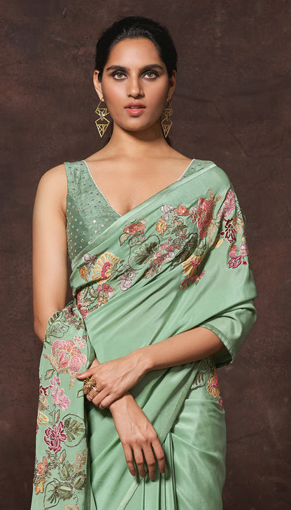 Green Crepe Silk Saree