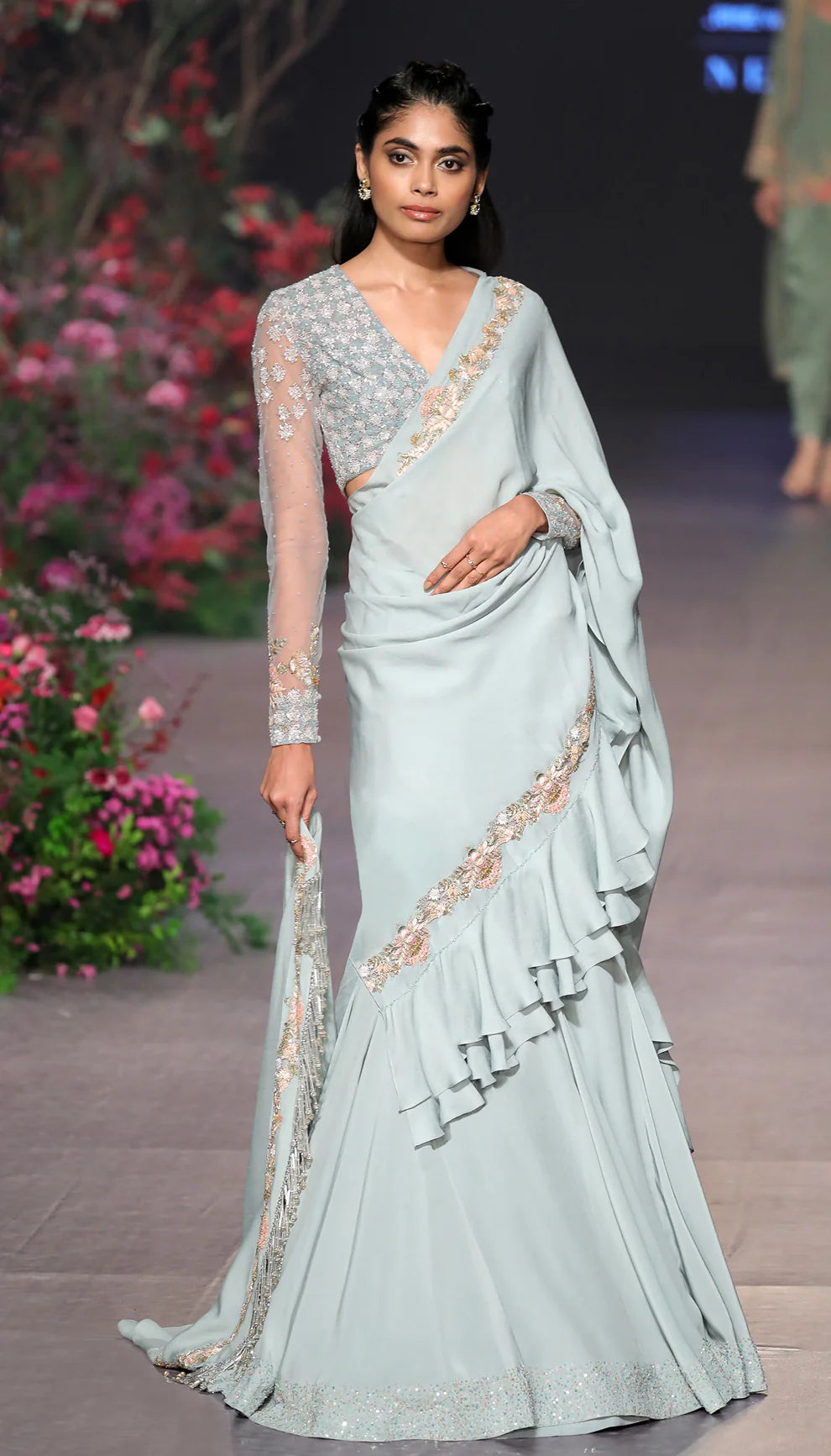 Powder Blue Constructed Saree