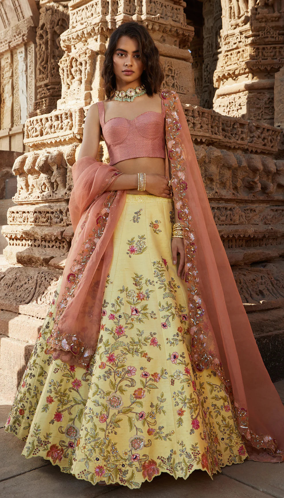 Daffodil Yellow Floral Lehenga