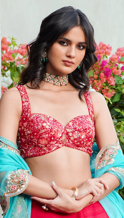 Scarlet Raw Silk Lehenga