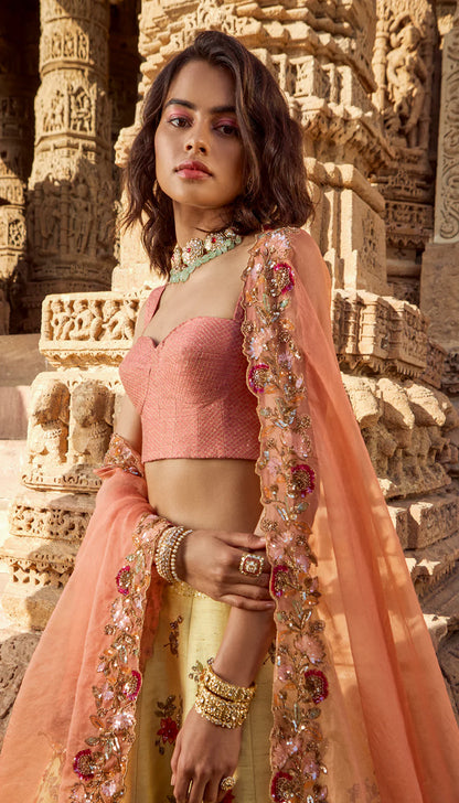 Daffodil Yellow Floral Lehenga