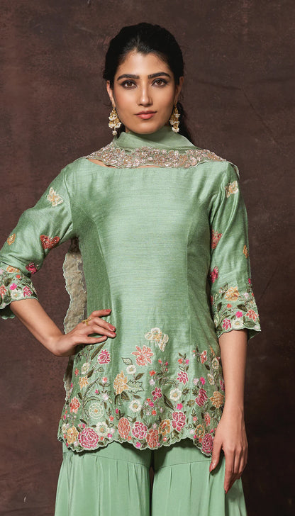 Laurel Green Tassar Silk Kurta