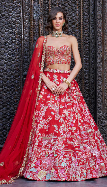 Red Paradise Lehenga