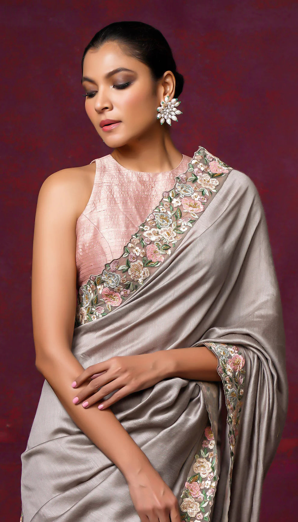 A Classic Moon Grey Tassar Silk Saree