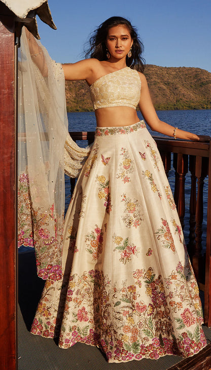 Ivory Raw Silk Lehenga