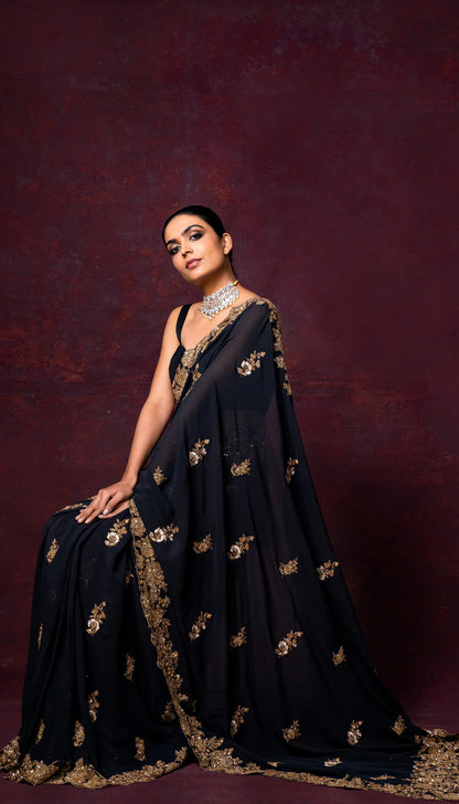 A Timeless Black Georgette Saree