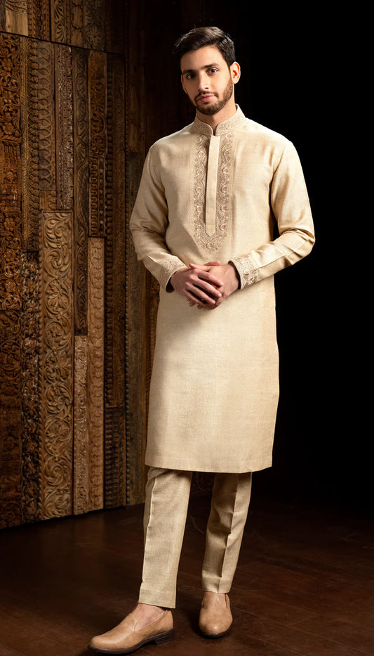 Beige Matka Silk Kurta