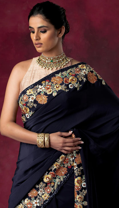 Rich Blue Crepe Saree