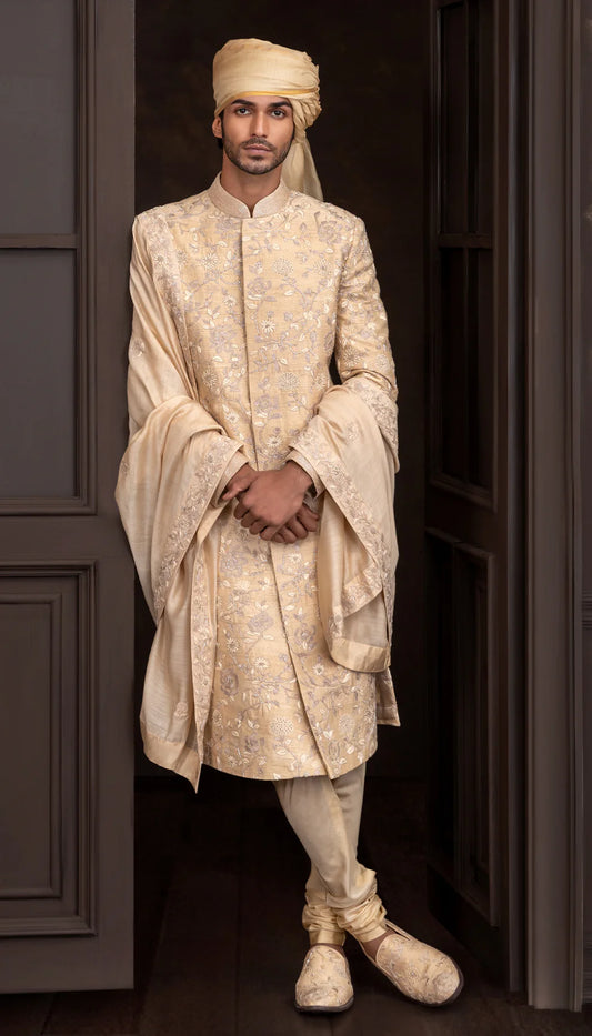 Champagne Floral Jaal Sherwani