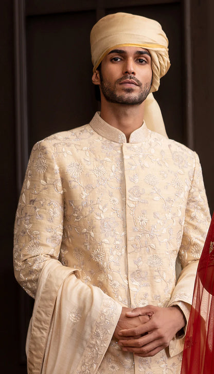 Champagne Floral Jaal Sherwani