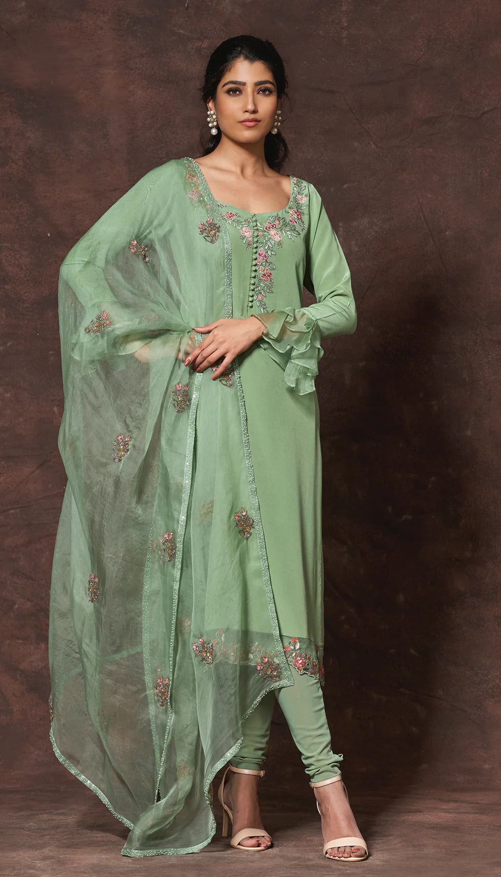 Classic Laurel Green Crepe Silk Kurta