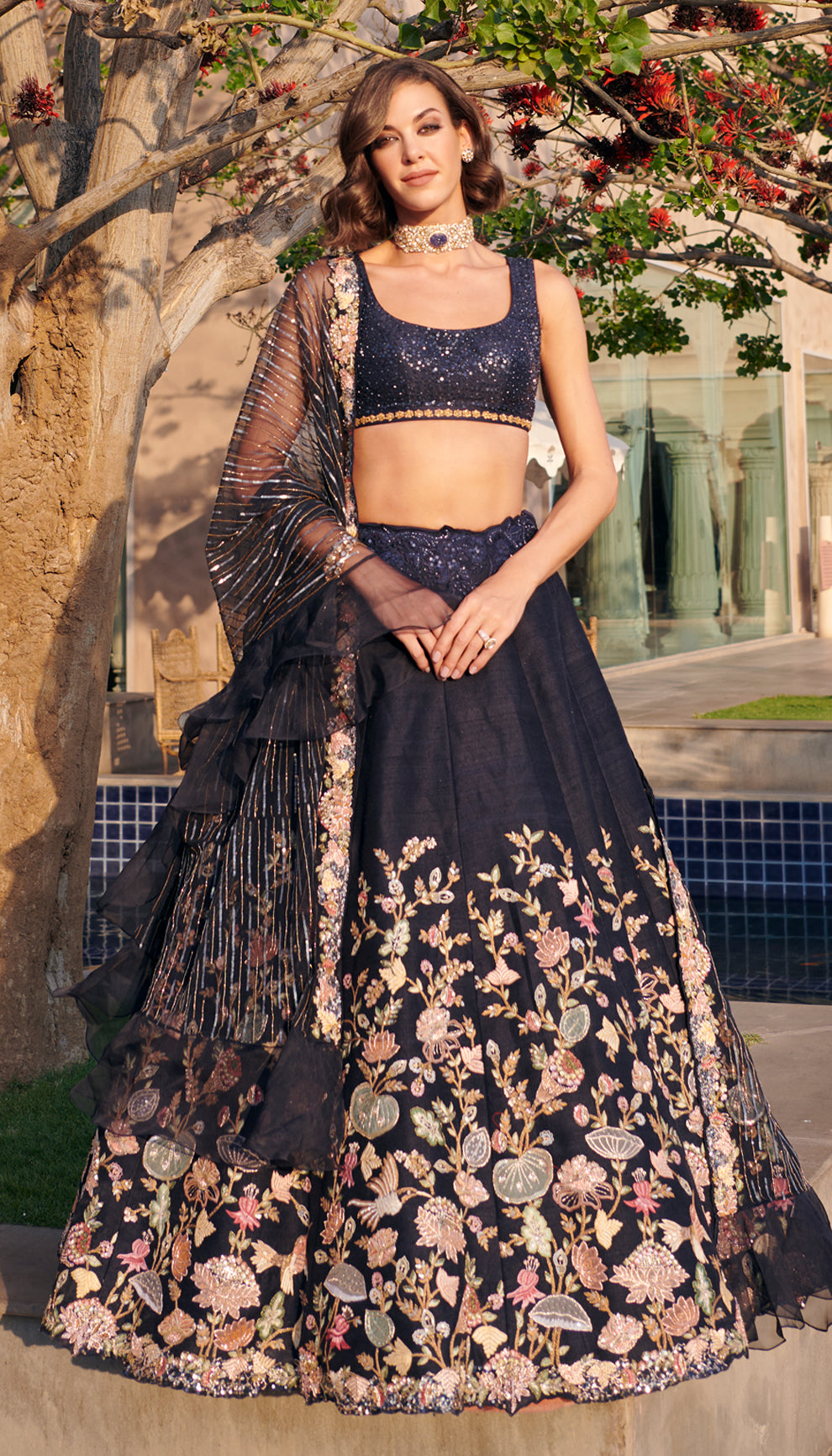 Midnight Blue Lotus Lehenga