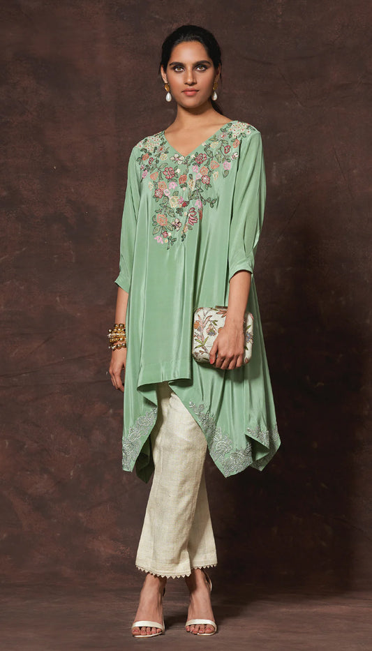 Laurel Green Floral Embroidered Kurta