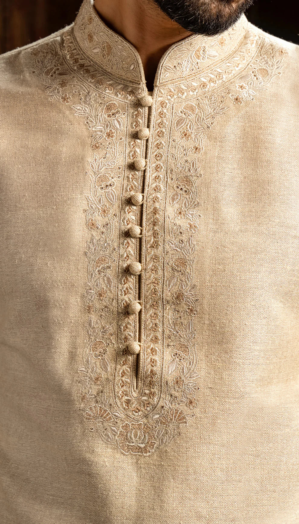 Beige Matka Silk Short Kurta