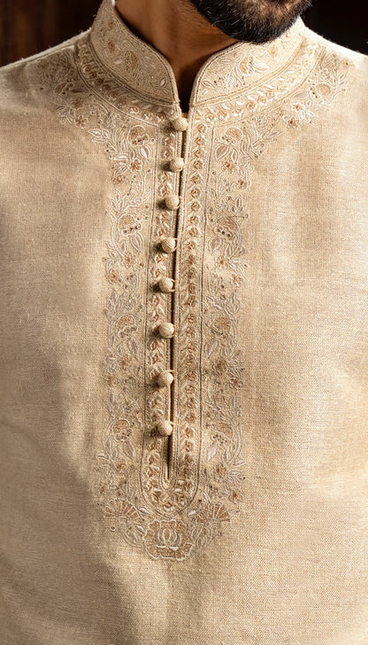 Beige Matka Silk Short Kurta