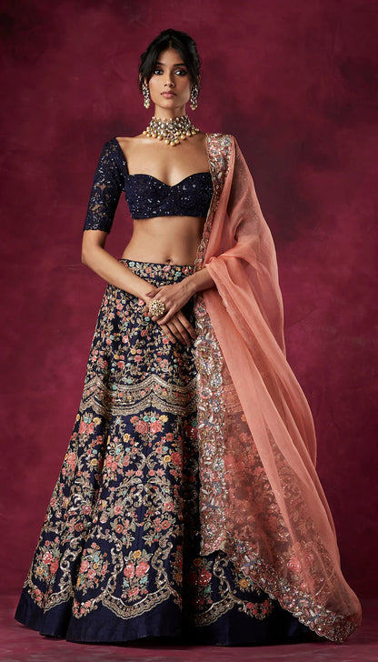 Midnight Blue Cartouche Lehenga