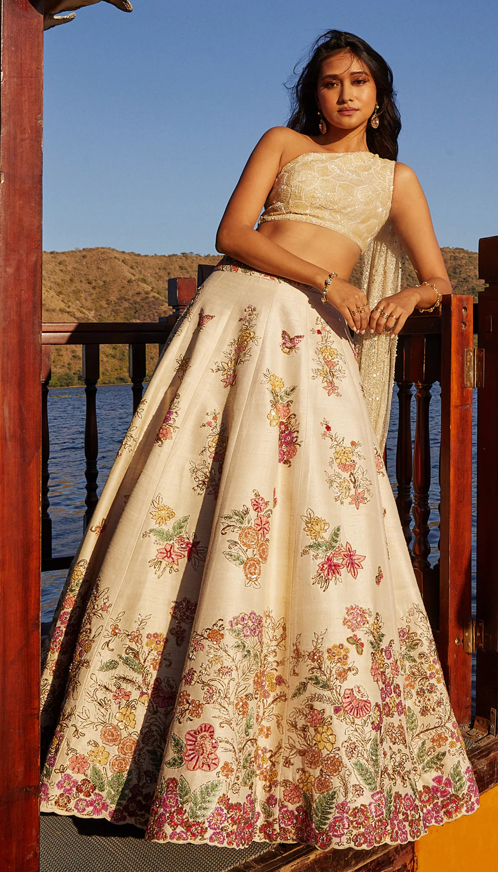 Ivory Raw Silk Lehenga