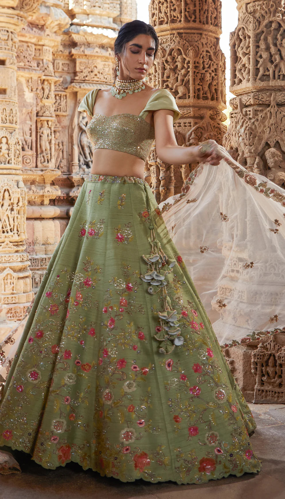 Spring Green Floral Lehenga