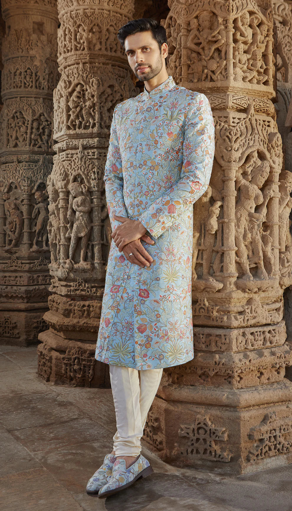 Powder Blue Resham Sherwani