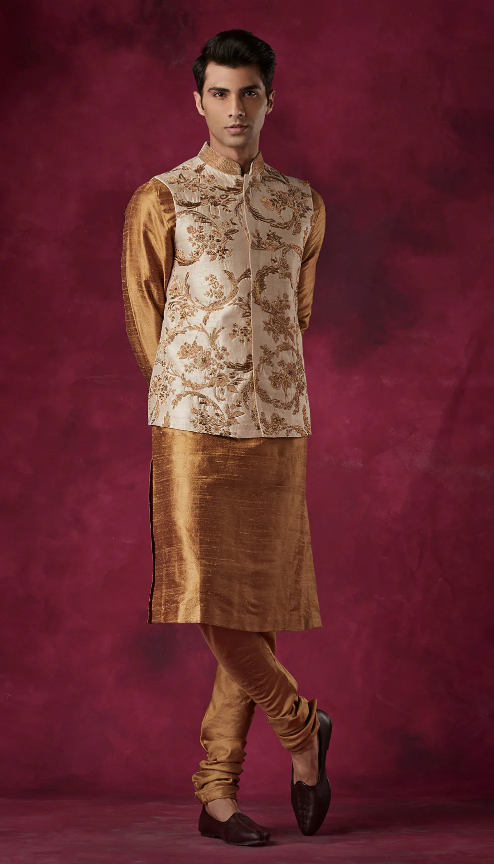 Cream Raw Silk Jaal Bandi