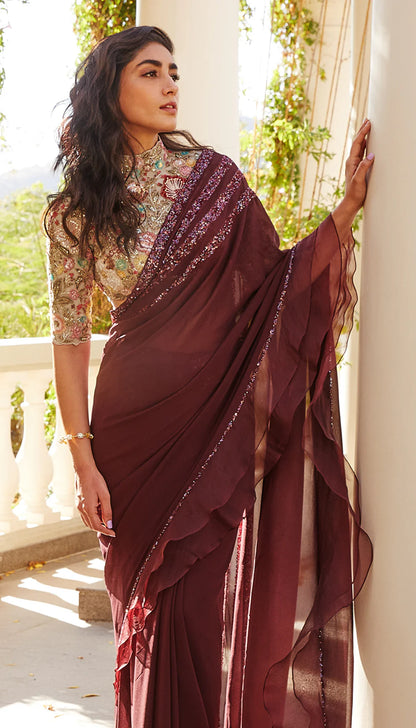 Aubergine Ruffle Saree