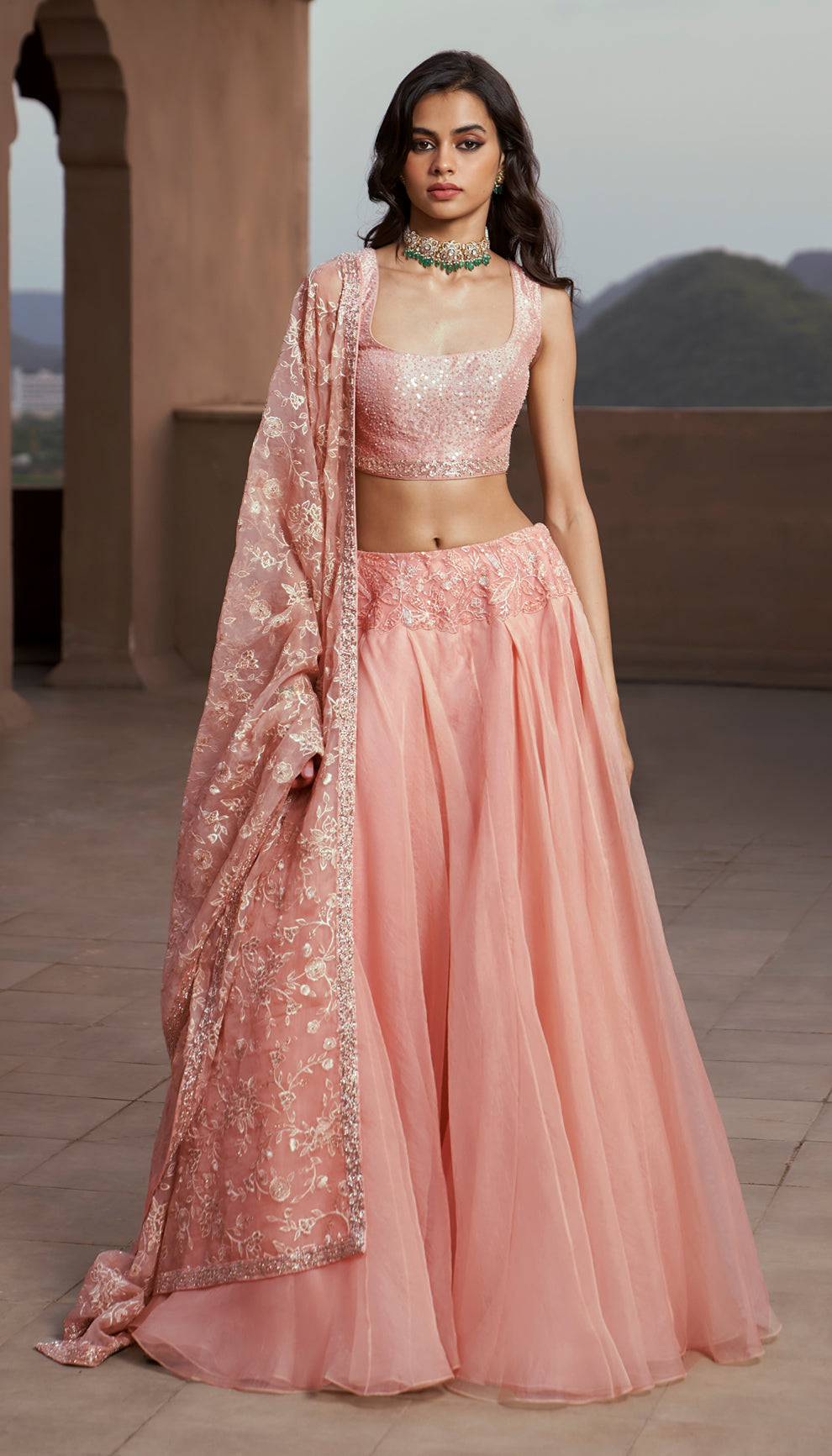 Blush Pink Organza Lehenga