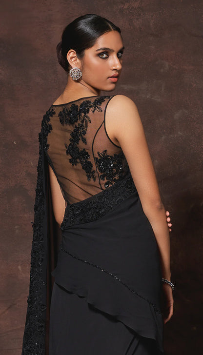 Constructed Black Saree Gown