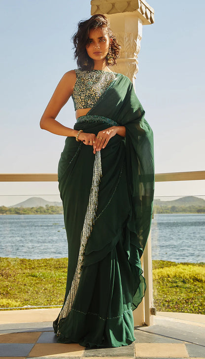 Vintage Green Constructed Saree