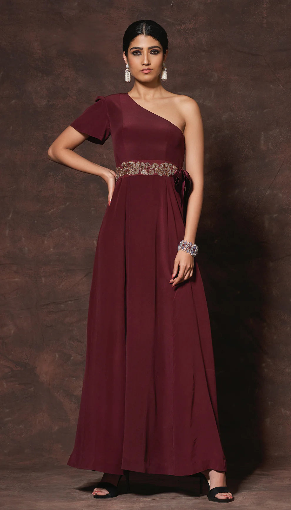 Classic Wine One-Shoulder Gown