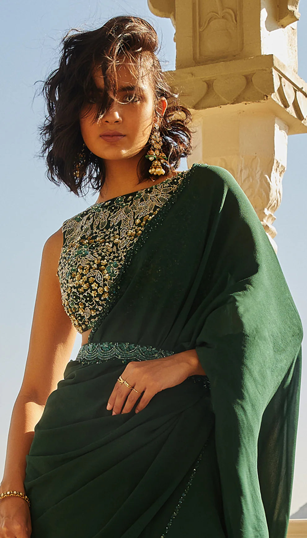 Vintage Green Constructed Saree