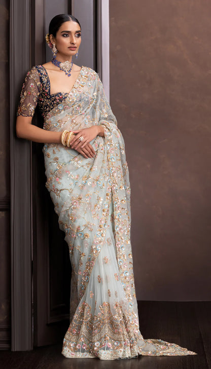 Sky Organza Jaal Saree