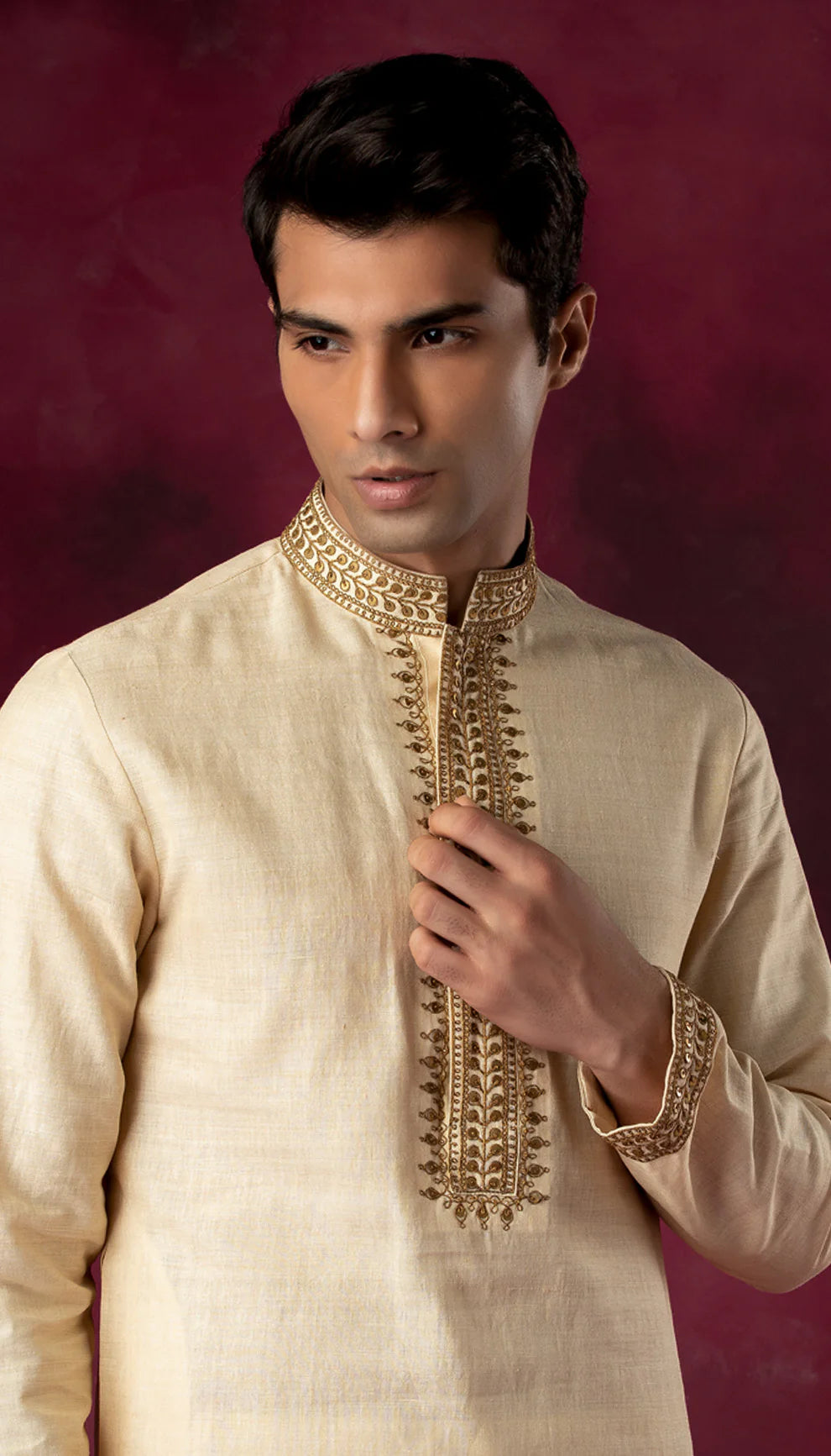 Muted Ivory Matka Silk Kurta