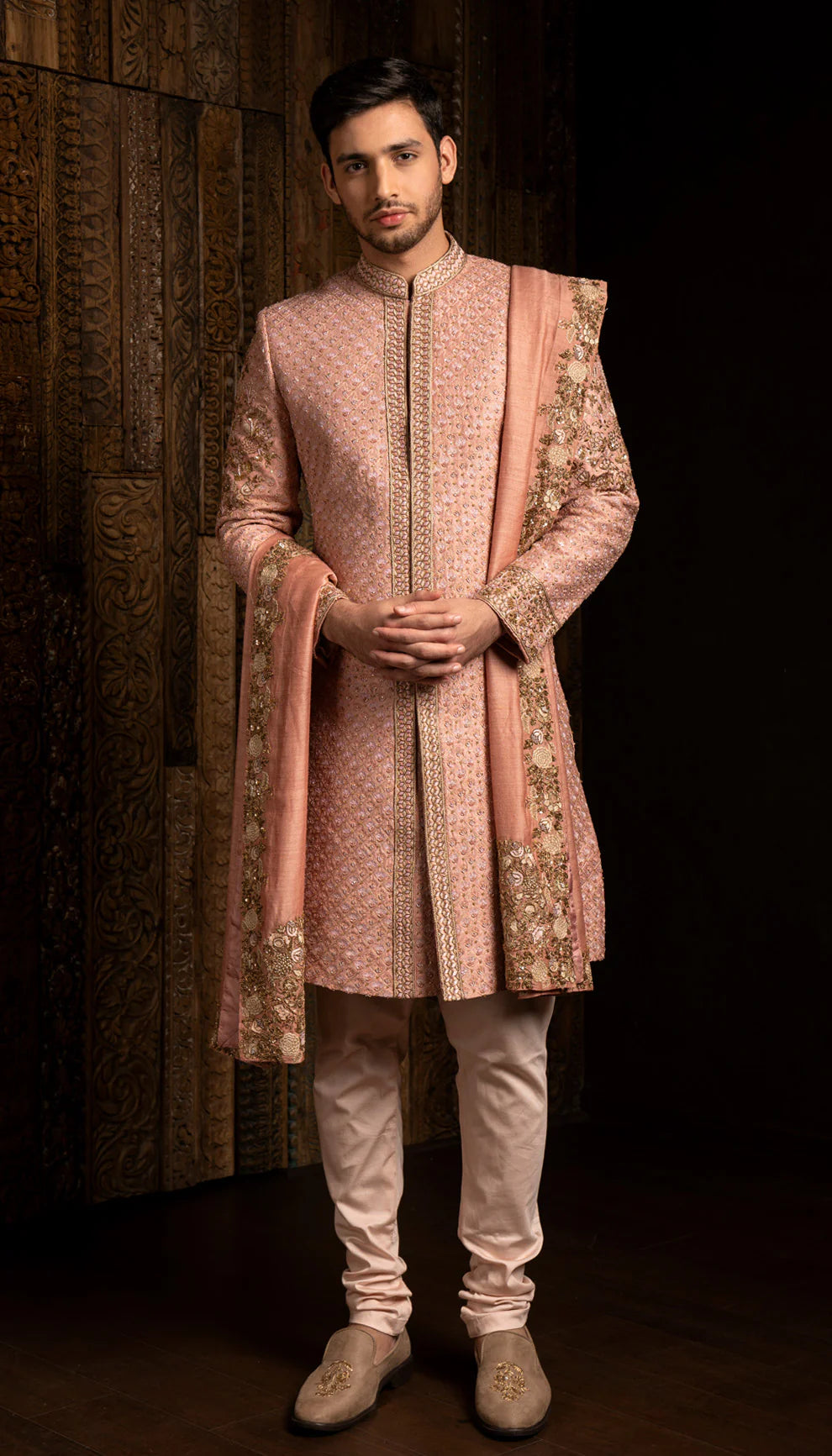 Vintage Rose Raw Silk Sherwani