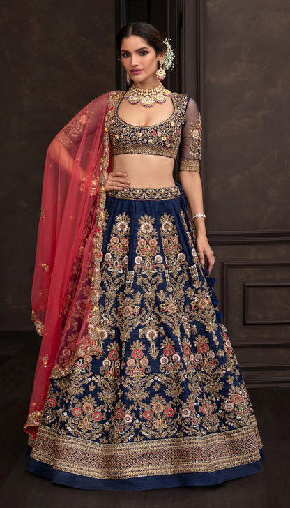 Dark Blue Rosette Lehenga