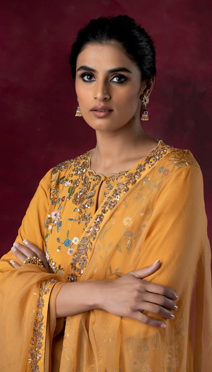 Ochre Yellow Jaal Kurta