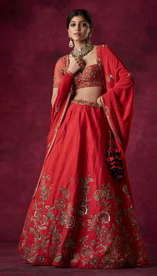 Red Bridal Bias Lehenga