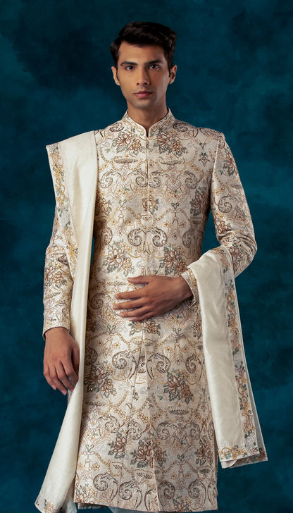 Ivory Thread Jaal Sherwani