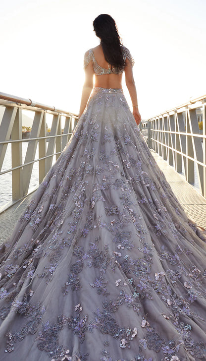 Moon Grey Tulle Trail Lehenga