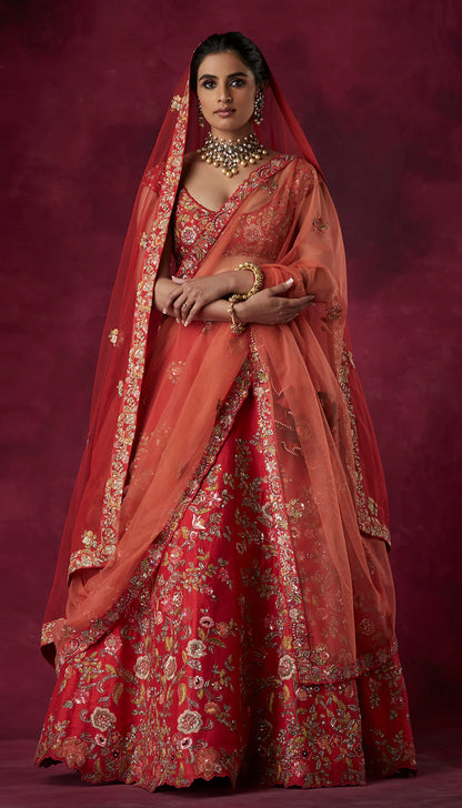 Red Multicolor Lehenga