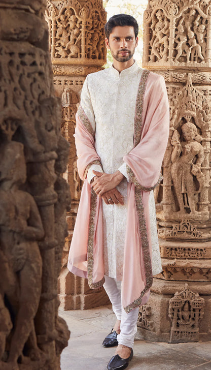 Ivory Resham Embroidered Sherwani