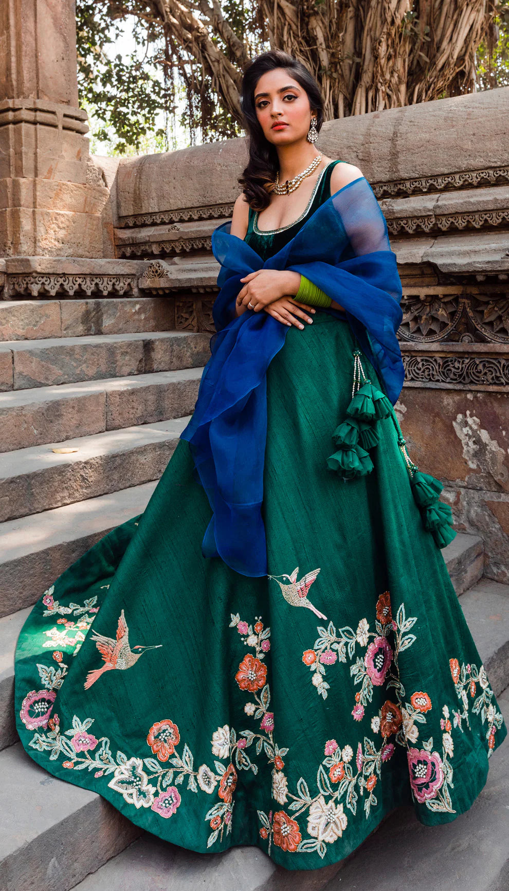 Emerald Green Raw Silk Lehenga