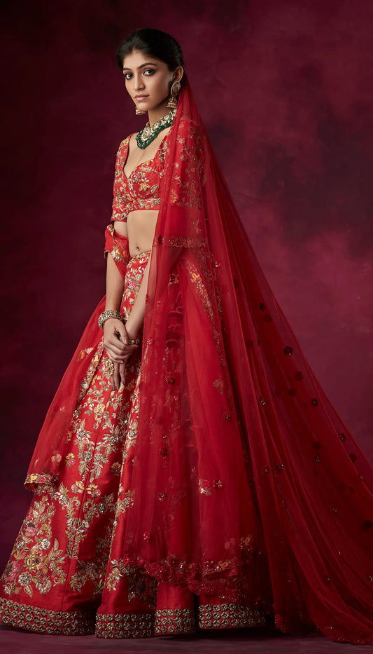 Red Bouquet Bridal Lehenga