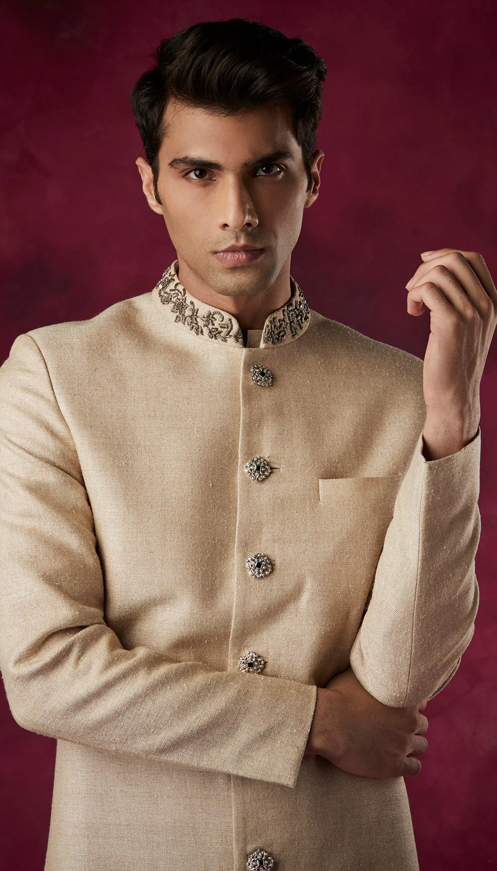 Muted Ivory Jewelled Buttons Sherwani