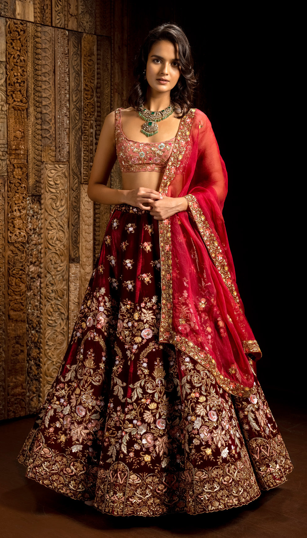 Deep Red Velvet Lehenga