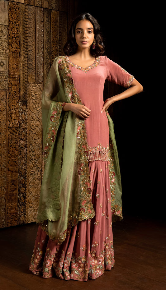 Salmon Pink Sharara Set