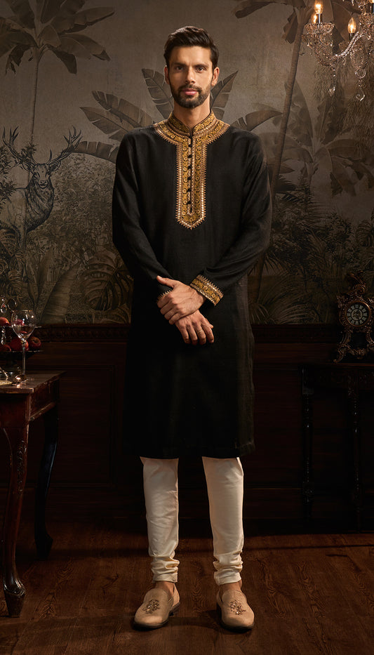 Black Matka Silk Kurta