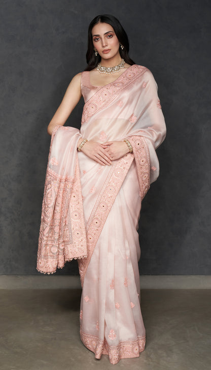 Blush Pink Organza Saree