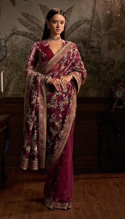 Aubergine Organza Saree