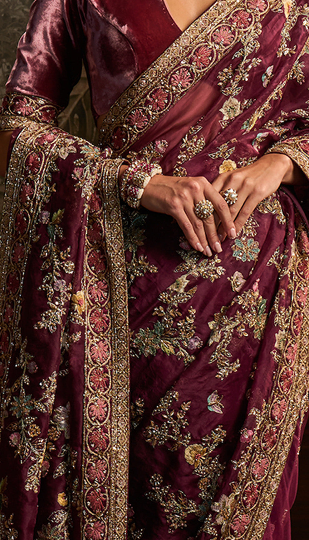 Aubergine Organza Saree