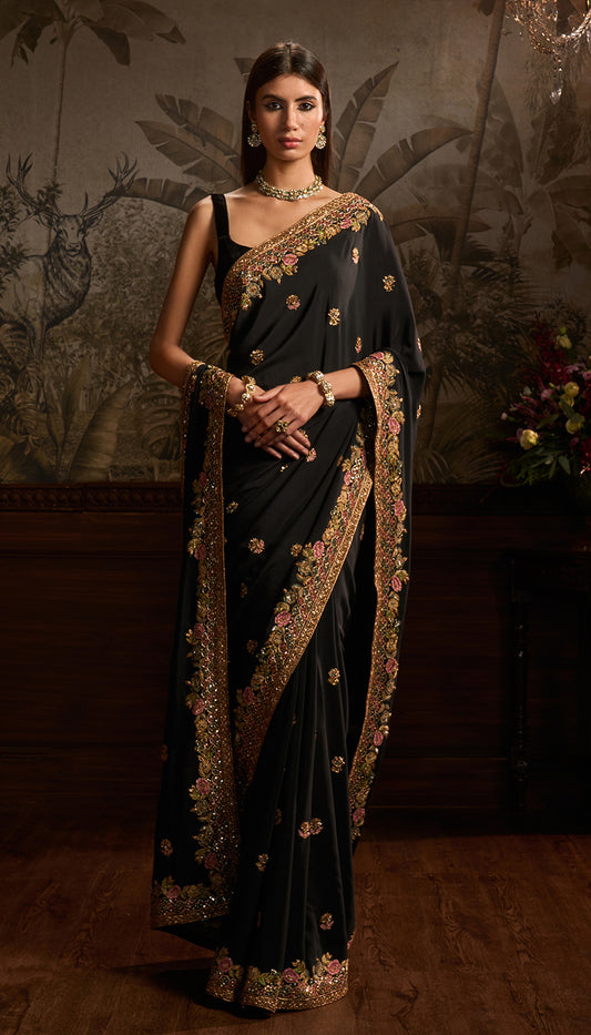 Black Crepe Silk Saree